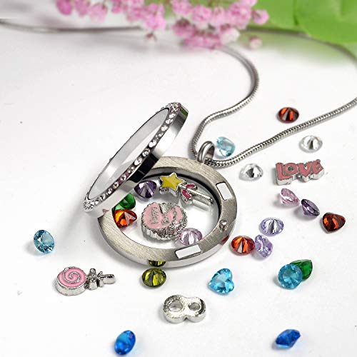 Mixso 8Th Birthday Gift For Her, 30Mm Round Floating Living Memory Locket Necklace Pendant With Charms & Birthstones For Daughter Niece thumb #2