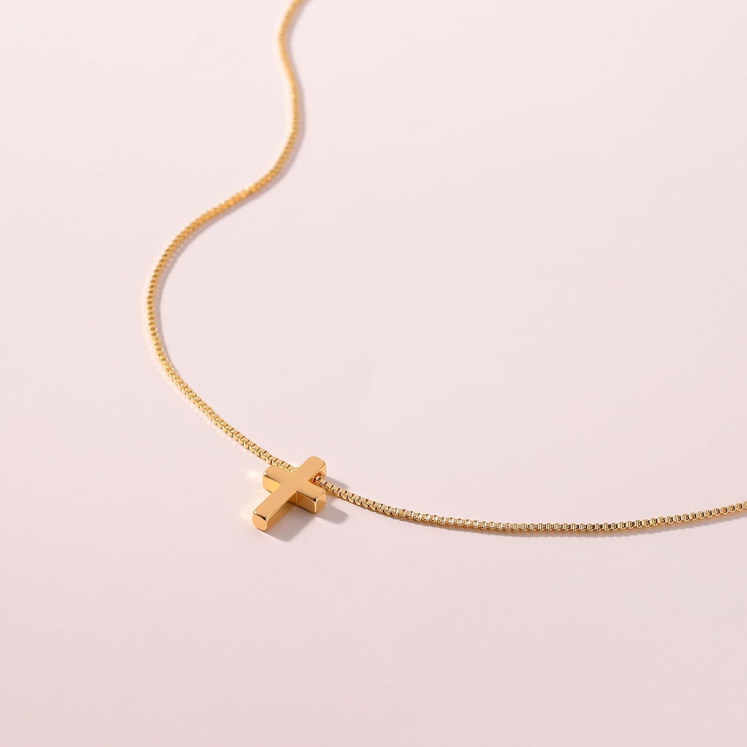 VRIUA Cross Necklace for Women 14K Gold Plated Dainty Gold Cross Necklace Simple Small Cross Necklace Box Chain Cross Pendant Necklace Everyday for Women - Image 6