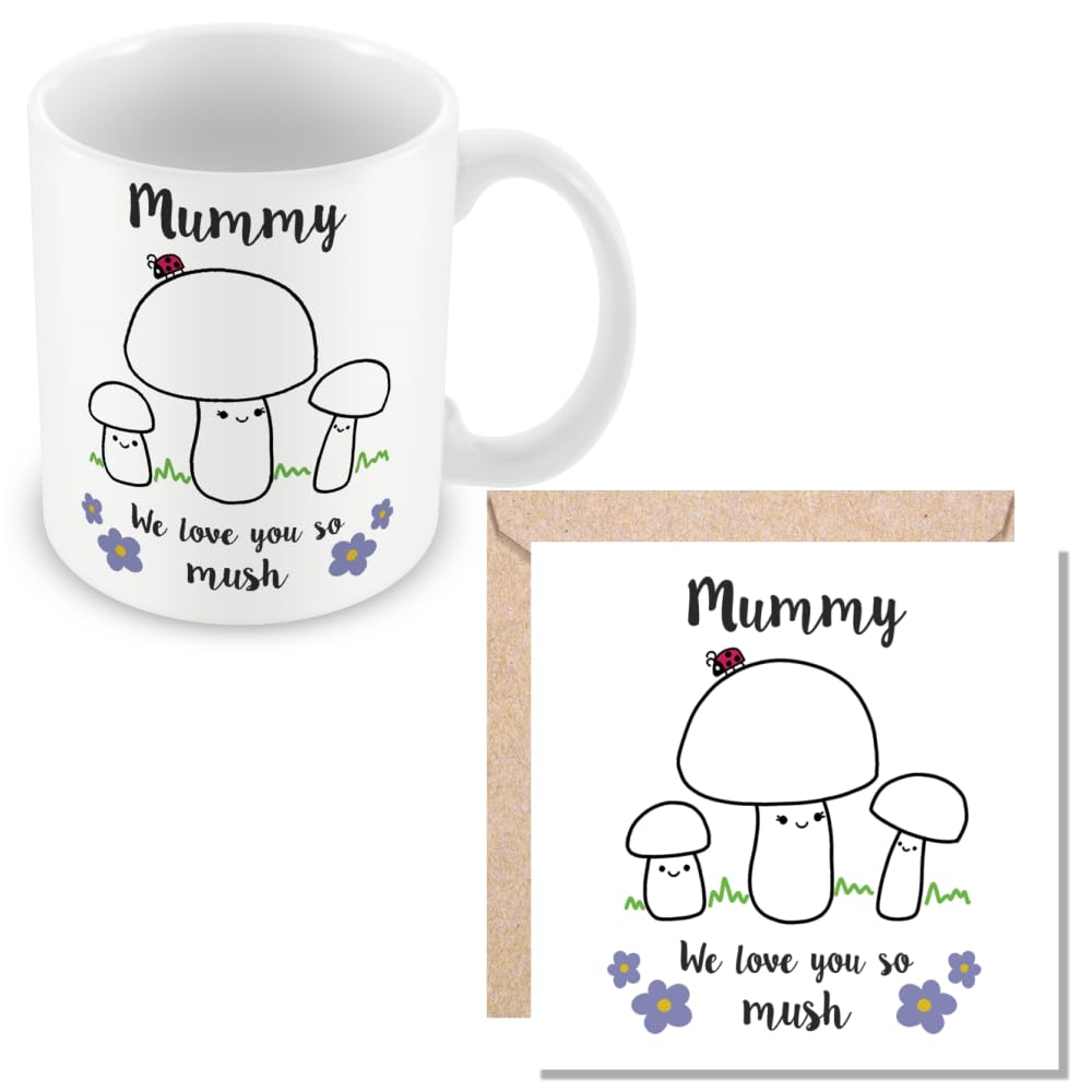 MUGGZ - Mummy We Love You So MUSH - Mug & Card - Cute Mushroom Mummy Mug - Gift for Mum - Mum 2 Children — image 1