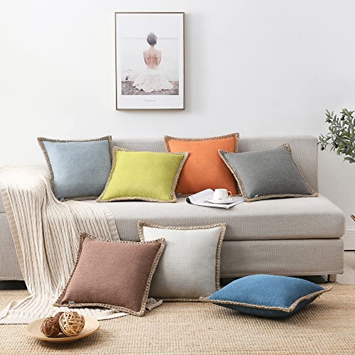 Set Of 2 Farmhouse Throw Pillow Covers - Burlap Linen Trimmed Tailored Edges Decorative Cushion Covers For Bed Home Decoration, 16 X 16 #TOP1