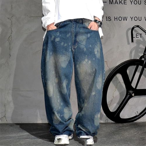 Men’S Trendy Hip Hop Loose Fit Oversized Stacked Hem Heavyweight Denim Cargo Pants Button Fly Skateboard Jeans2