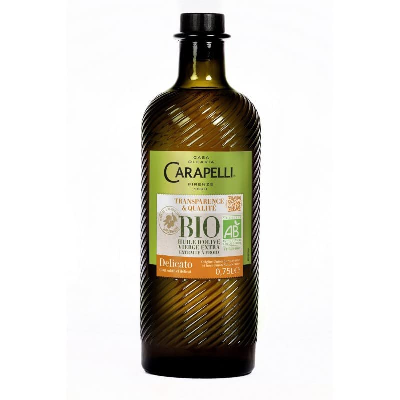 CARAPELLI Huile D'Olive V.E. Bio Delicato Extra Vierge, pressée à froid 75 cl - Idéale pour toutes les cuissons et salades. - Le Lot De 3