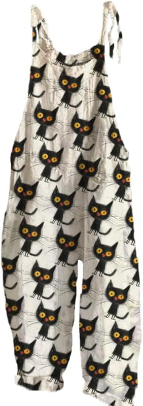 MARSVOVO Womens Overalls Plus Size Loose Fit Animal Print Sleeveless Jumpsuit Wide Leg Romper Casual Jumpsuits with Pockets
