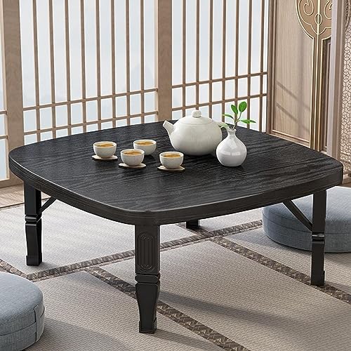 Mesa Baja Plegable de Estilo japonés para té, café, Comedor, Estudio, Escritorio pequeño para Colocar en el Suelo, Dormitorio, Ventana salediza, Espacio al Aire Libre, Ahorro de Color Negro