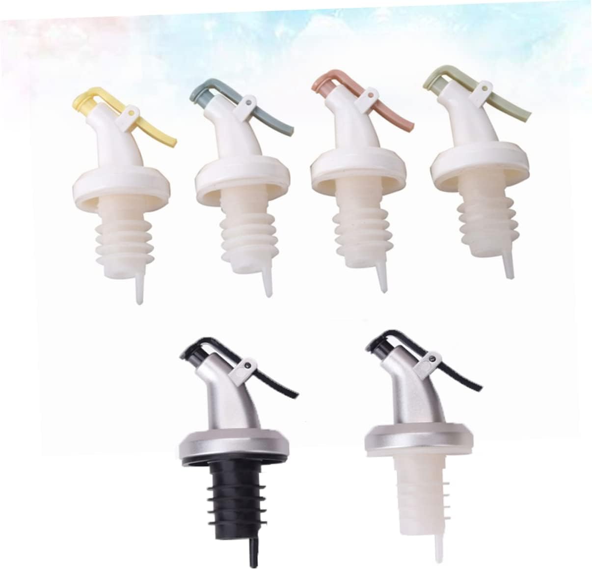 6Pcs Silicone Wine Pourer Spout Oil Stopper Nozzle for Kitchen Use Includes Each Silver Black White Blue Pink Yellow Green Leak Easy Operation Versatile