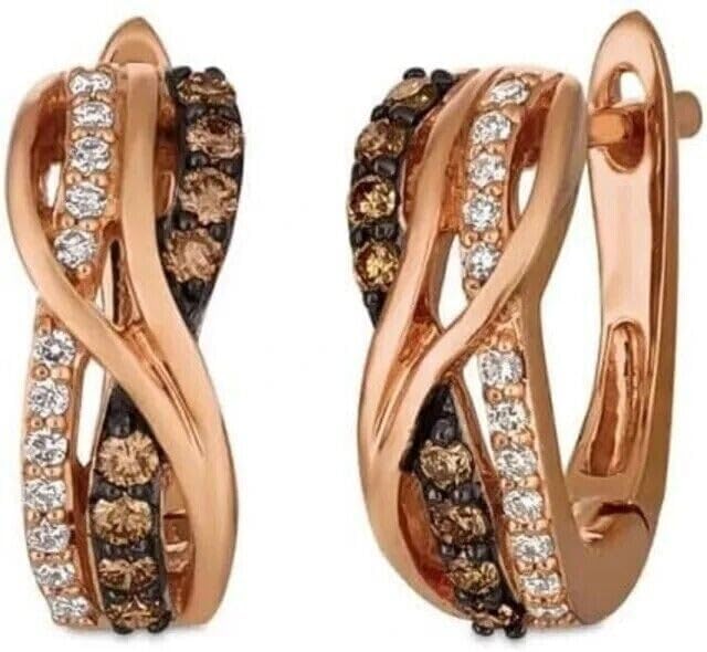 Vaishnav Jewels Hoop Huggie Earrings, 2 Ct Round Lab Created Chocolate Gemstone, 14K Rose Gold Plated