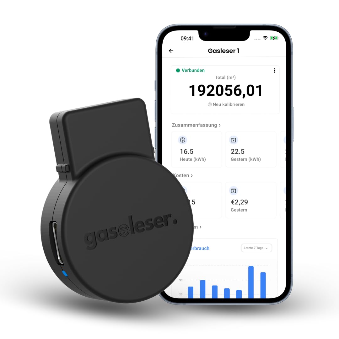  Smarter WLAN Gaslesekopf für Zähler Gaszähler | Zählerstand & Gasverbrauch live in App | Plug and Play Installation
| S