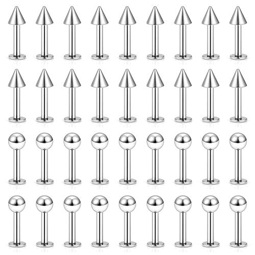 Ftovosyo 36Pcs 20G Spike Nose Stud Surgical Steel Labret Jewelry Snake Bites Lip Jewelry Medusa Piercing Jewelry Monroe Lip Rings Studs for Women Men Helix Earring