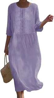 Women's Flowy Cotton Linen Maxi Dresses Loose Summer Beach Vacation Casu...