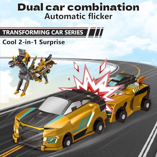 Image of Intoypad Magnetic Collision Transforming Dinosaur Car Toy (Golden Dragon) | 2 Magnetic Cars Transform into Dinosaur Toys for Kids Toddler Fun Deformation Dino Car Birthday Christmas Gift Toys for Boys