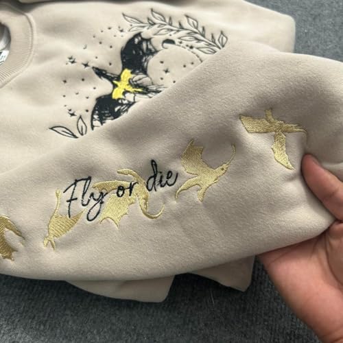 Embroidered Fourth Wing Sweatshirt - Embroidery 4th Wing Hoodie, Dragon Rider T-shirt, Gift for Fantasy Bookish Shirts (Dragon Rider - 1, Sand, S)2