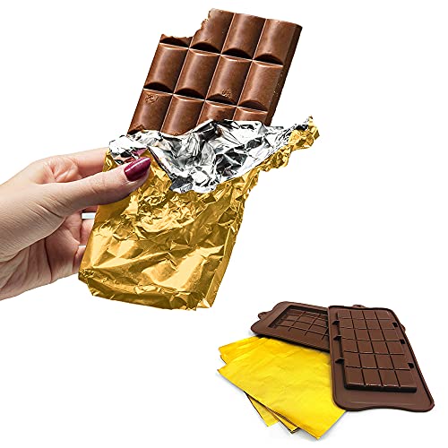 4 Pcs Chocolate Moulds With 100 Gold Foil Wrappers, Finegood Non-Stick Chocolate Bar Moulds Chocolate Bar Maker Break-Apart Silicone Chocolate Moulds #TOP4