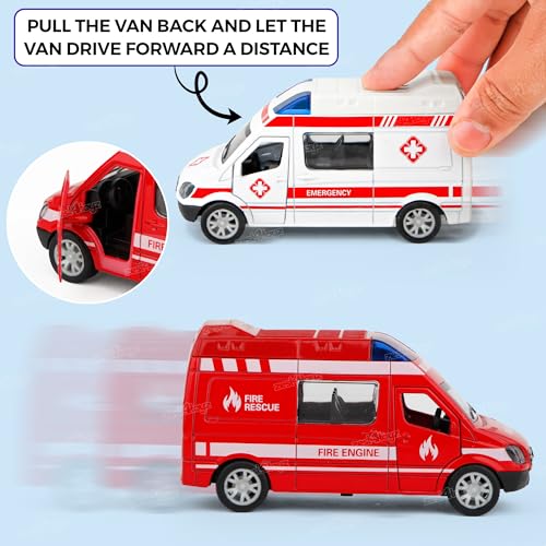 Image of Zest 4 Toyz Diecast Car for Kids Pull Back Toy Car Fire Rescue Vehicle Mini Ambulance Van with Openable Doors Vehicle Metal Car Toy Car for Boys & Girls - Pack of 1 (Random Color)
