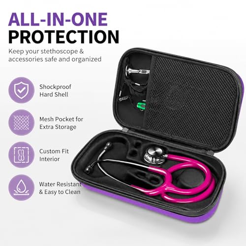 Image of Stethoscope Case Storage Box, Portable, Shockproof Protection, Compatible with 3M Stethoscope /ADC /MDF Stethoscopes, Suitable for Nurses, Pediatricians, and Doctors (Purple)