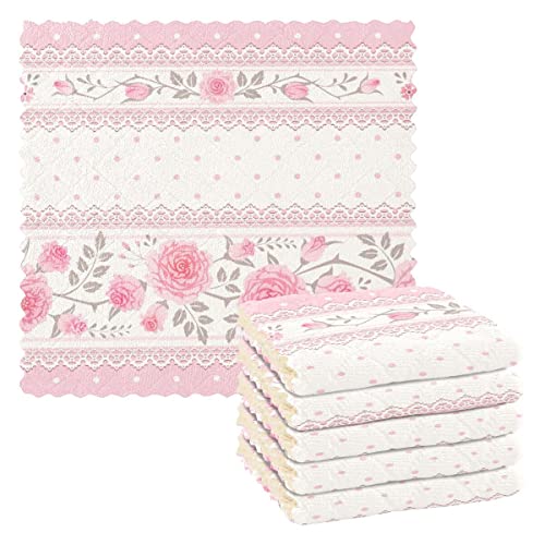 Akiraki キッチンクロス ピンク エレガント 可愛い かわいい ピンク ふきん 雑巾 吸水 速乾 汚れ落とし キッチン 台拭き 6枚セット 食器ふきん おしゃれ ぞうきん 家庭用 洗車 28X28cm