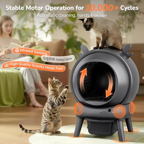 Automatic Self Cleaning Litter Box, Cat Litter Box with APP Control, 65L Globe & Dual Safety Sensors, Robot Litter Box, 1 Roll Garbage Bags and Litter Mat, <35DB, for Multiple Cats, Grey - Image 3