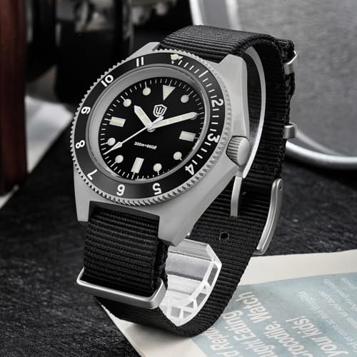 Image of watchdives VH31 Quartz Watch, WD1972 Military Diver Watches Sapphire Crystal Luxury Wristwatch 200m Waterproof Watch for Men (Black)