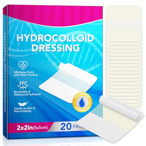 Hydrocolloid Dressing 5cm x 5cm Pack of 20 | Extra Thin Waterproof & Breathable Patches | Minimizes Scars with Moist Healing | for Blisters & Minor Wounds | Gentle Adhesive