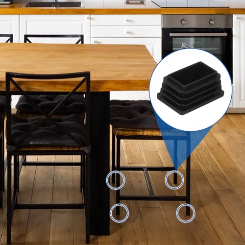 Image of uxcell 32 Pcs Rectangle Tubing End Caps 1 1 /2 x 1 Inch Plastic Hole Plugs Insert End Cap for Metal Tubing Post Chair Leg Table Bookshelves Furniture, Black