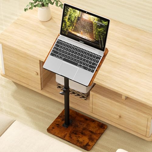 Image of YUHFERA Sofa Armrest Tray Table for Couch - 360 Swivel Height Adjustable End for Small Spaces, Snack Side Table for Bed or Chair with Phone & Tablet Slot (Rich,Angle Adjustable)