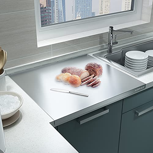 Korvos 304 Cutting Boards, Large Stainless Steel Cutting Chopping Boards, Heavy Duty Baking Board With Lip For Kitchen, Pastry Board For Meat, Vegetables, Bread (Size:23.6" X 19.6") #TOP1