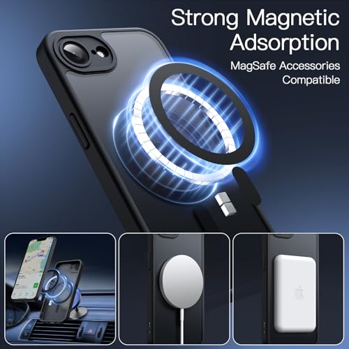 Image of JETech Magnetic Cover Case for iPhone 17e (2026) / iPhone 16e Compatible with MagSafe, Translucent Matte Back Slim Shockproof Phone Cover, 6.1-Inch Display (Black)