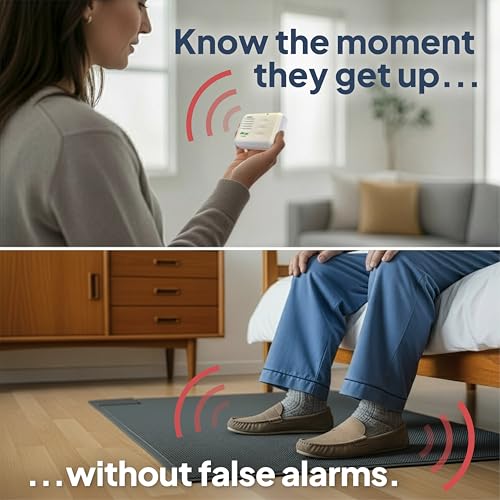 Image of Smart Caregiver Floor Mat Alarm and Pager System - Includes Wireless Pager that Alerts When Someone Steps on the Durable 24in x 48in Floor Mat Sensor