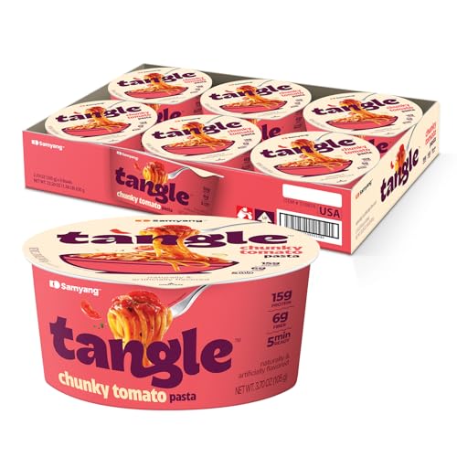 Image of Samyang Tangle Chunky Tomato Pasta Bowl | By the Maker of Buldak Ramen | Linguine Pasta | Mukbang | 15g of Protein | 6g of Fiber | Chick Pea based | Easy Prep | Convenient | 6 Bowls