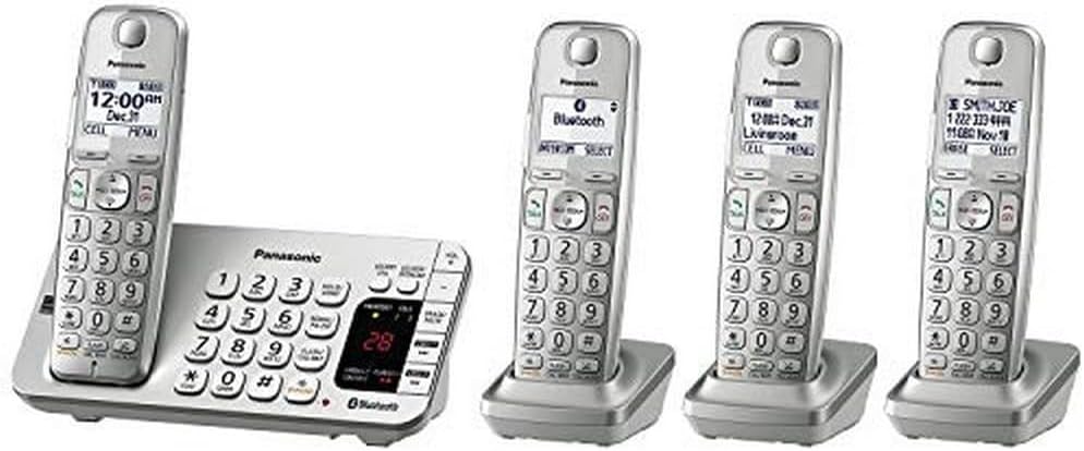 Panasonic Link2Cell Bluetooth Cordless DECT 6.0 Expandable Phone System with Answering Machine and Enhanced Noise Reduction - 4 Handsets - KX-TGE474S (Silver)