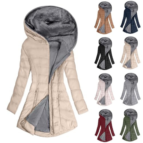 Women Winter Puffer Coat Sherpa Fleece Liend Long Quilted Jacket with Hood - image 1