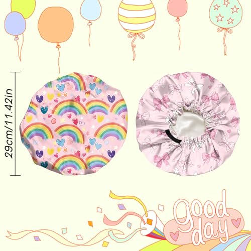 2 PCS Kids Bonnets for Girls Boys Satin Hair Bonnet Adjustable Double Layer Silk Child Night Sleeping Cap Cute-Bowknot2