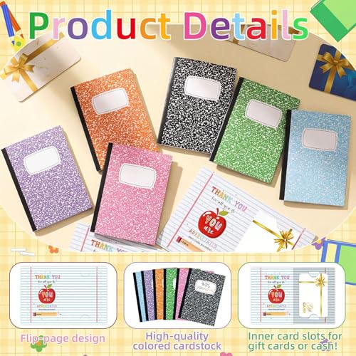 Image of Crtiin 30 Pcs Back to School Teacher Gift Card Holder Set Colorful Composition Notebook Money and Gift Card Sleeves First Day of School Teacher Gifts Bulk for Kindergarten Preschool Elementary