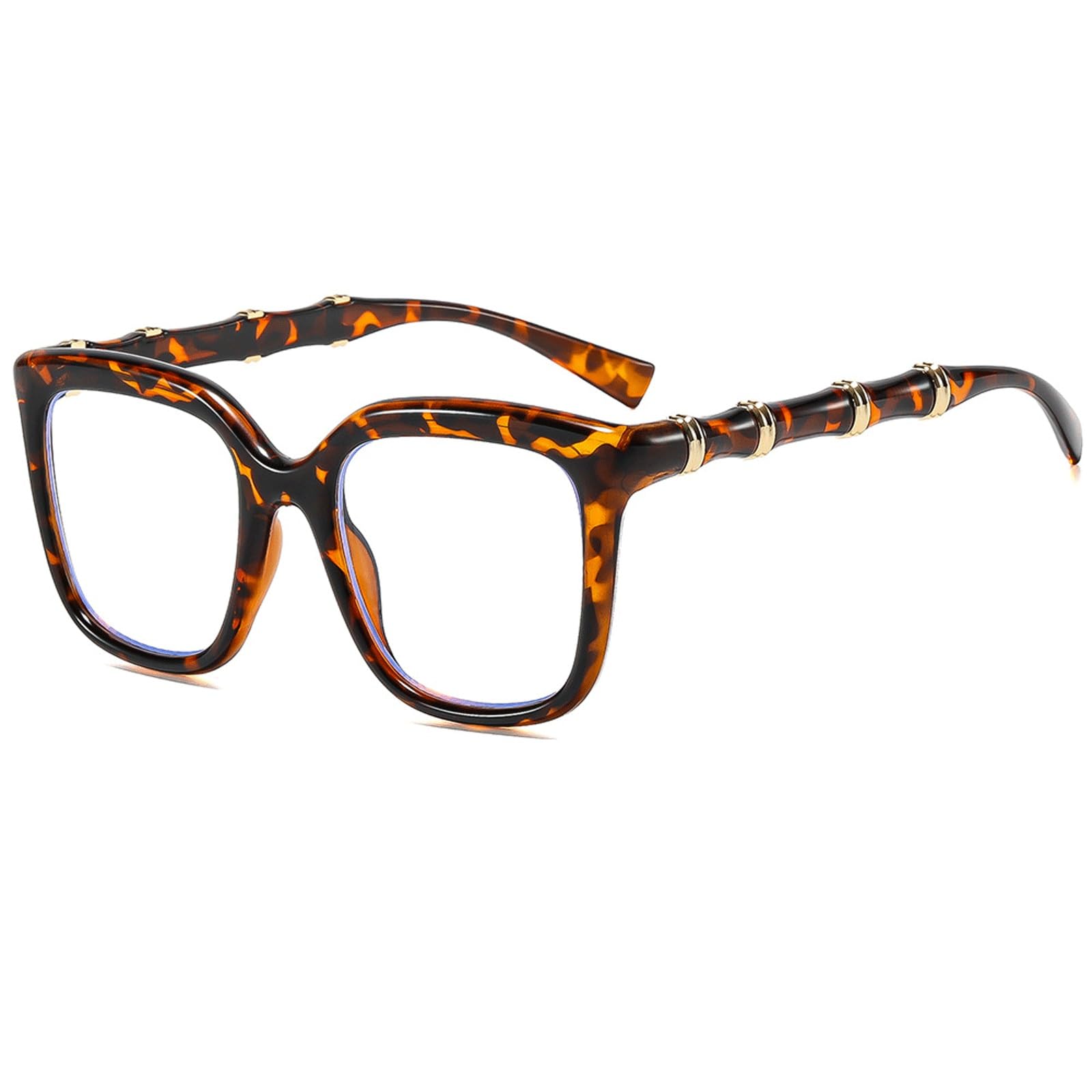 Gafas con monturas de Gafas de Gran tamaño for computadora | Gafas de lectura sin receta con patillas de bambú Gafas cuadradas(C3 Leopard)