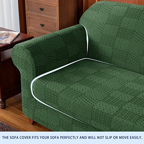 Subrtex 2-Piece Stretch Sofa Couch Cover, Knit Sofa Slipcovers With Geometric Patchwork Pattern, Jacquard Design Furniture Protector Machine Washable(Sofa, Green) #TOP4