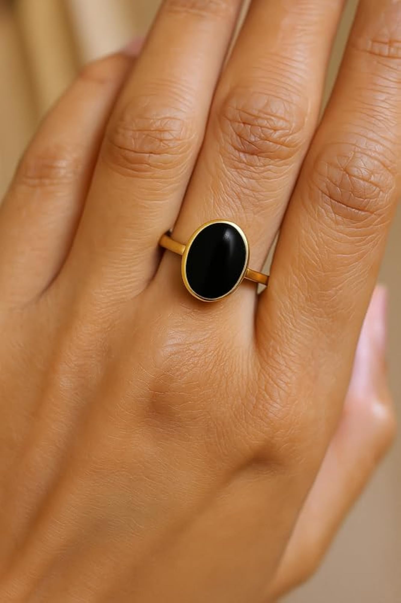 Women's 10.75 Carat Black Hakik Handcrafted Panchdhatu Adjustable Ring