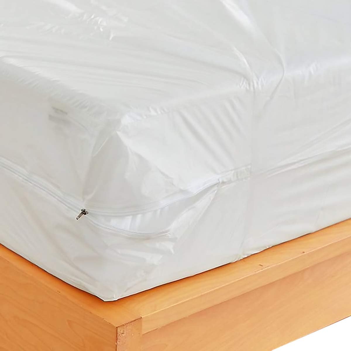 Waterproof Zippered Plastic Mattress Protector Encasement, Vinyl Mattress Bed Cover Proof (Queen Size) White