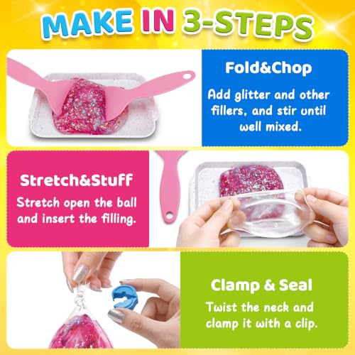 DIY Squishy Making Kit - Make Your Own Squishy Stress Balls | with 8 TPR Skins, 6 Slime Packs, 13 Fillers & 8 Reusable Clips, Squishy Maker Kit & Sensory Craft Toy Gift Anxiety Relief Craft Toy - Image 3
