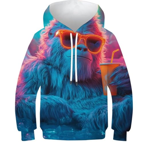 Sweat Capuche 3D Enfant Confortable, Pull d'Automne Garçon 11-13 Ans Motif Yéti Lumineux