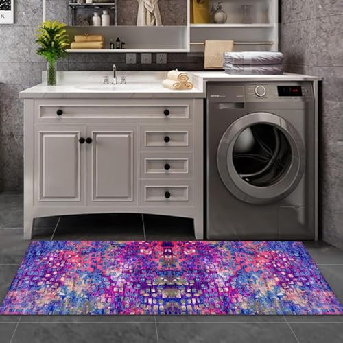 Tapis de couloir bleu 40x60 cm antidérapant et lavable moderne - 5