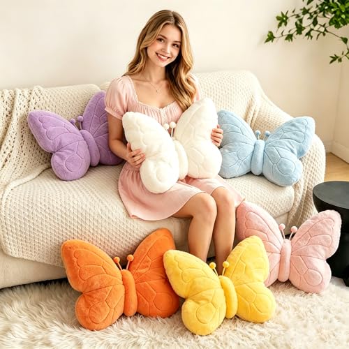 Image of CANGHI Butterfly Pillow,Butterfly Throw Pillow,Yellow 15 inchx18 inch Plush Cushion | Decorative butterfly pillow, soft plush cushion, cute shaped throw pillow for bedroom living room. Aesthetic room decor.