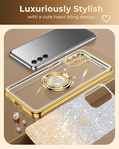 Image of XYZ for Galaxy S25 Plus Case with Stand, for Samsung Galaxy S25 Plus Case with Double Ring, Women Girls Bling Luxury Glitter Clear Phone Case Cover Heart for Samsung S25 Plus, Gold