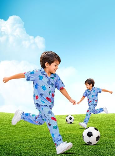 Image of 3BROS Unisex Pure Cotton Short Sleeve Kids Night Dress for Boys & Girls Nightwear /Sleepsuit /Sleepwear /Loungewear Night Suit for Boys and Girls Top and Pyjama Combo Set