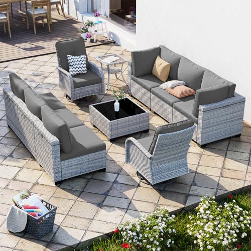 10-Piece Patio Furniture Set, Outdoor Patio Furniture with Swivel...