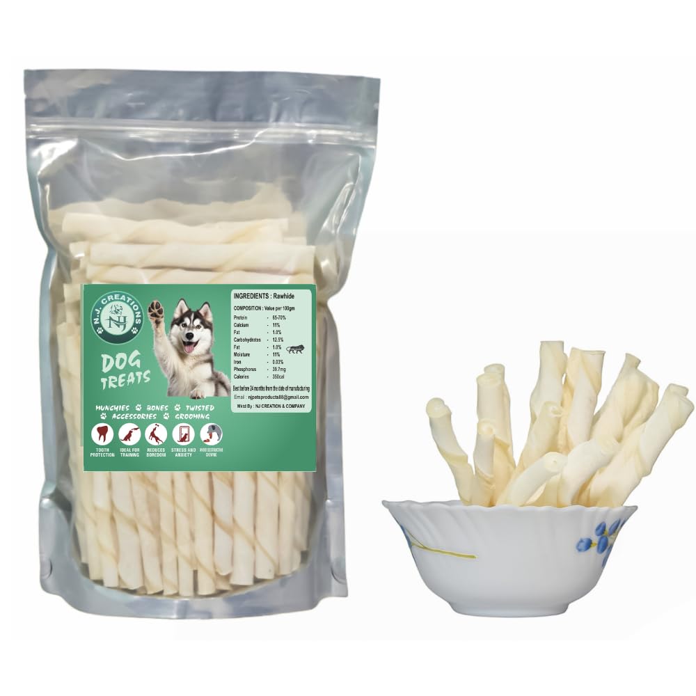 N.J. CREATIONS Dog Chew Twisted Milky Rawhide Chew Sticks for Dogs (4 KG) (B09HXTFXDR) Amazon Price History, Amazon Price Tracker