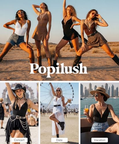 Image of Popilush Deep V Neck Shapewear Bodysuit for Women Tummy Control Backless Body Suits for Women Thong Tank Tops