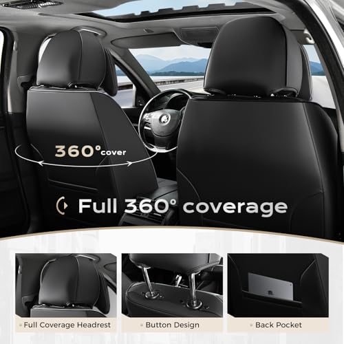 Image of Coverado Seat Covers, Car Seat Covers Front Seats, Car Seat Cover, Car Seat Protector Waterproof, Seat Cushion Nappa Leather with Head Pillow, Carseat Cover Universal Fit for Most Cars (Black&Gray)