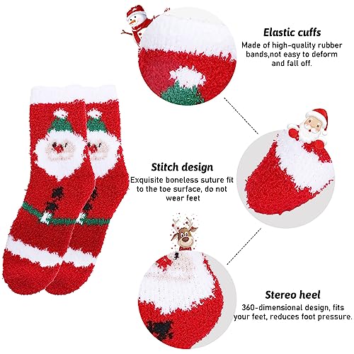 Image of Whaline Christmas Fuzzy Socks for Women Girls Gifts Plush Slipper Socks Elk Snowman Gingerbread Man Santa Claus Pattern Soft Socks Xmas Red Green White Warm Socks, 6Pairs