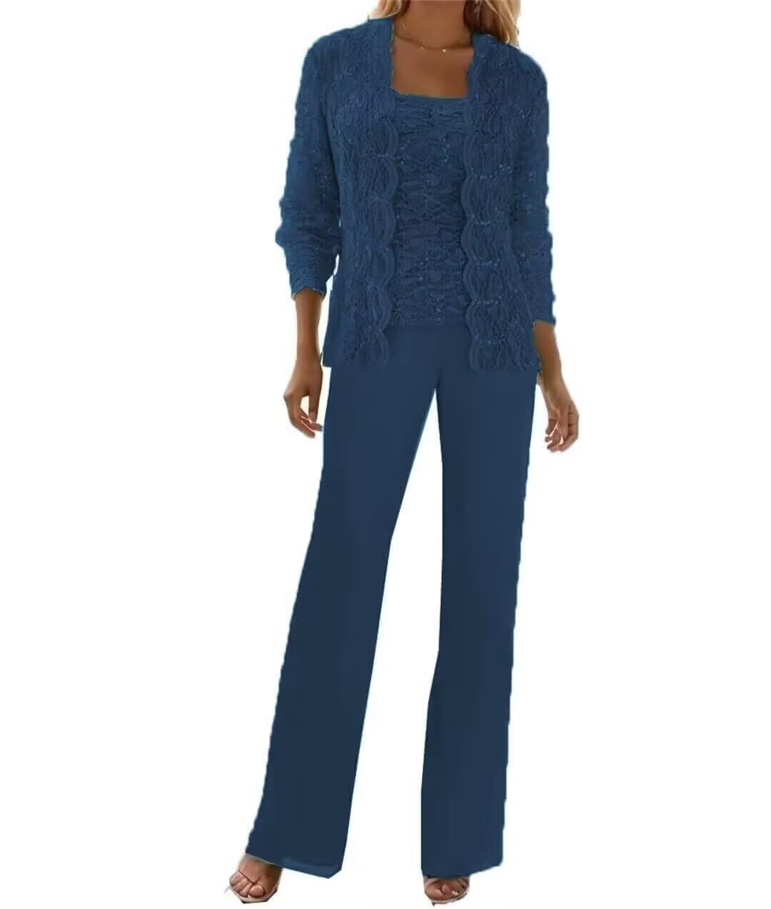 3 Pieces Chiffon Lace Mother of The Bride Pant Suits with Jackets Sequins Wedding Guest Dresses for Women