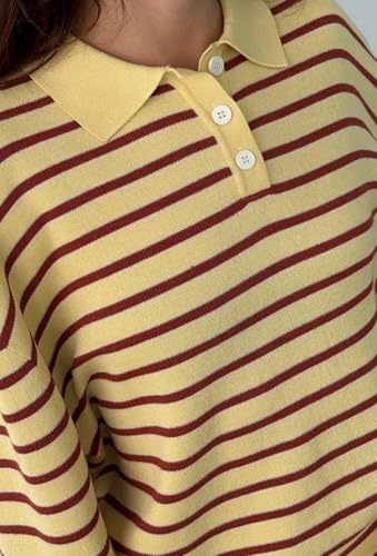 Women Y2K Striped Lapel Polo Shirt Long Sleeve Pullover Sweatshirt Oversized V Neck Color Block Tee Streetwear4