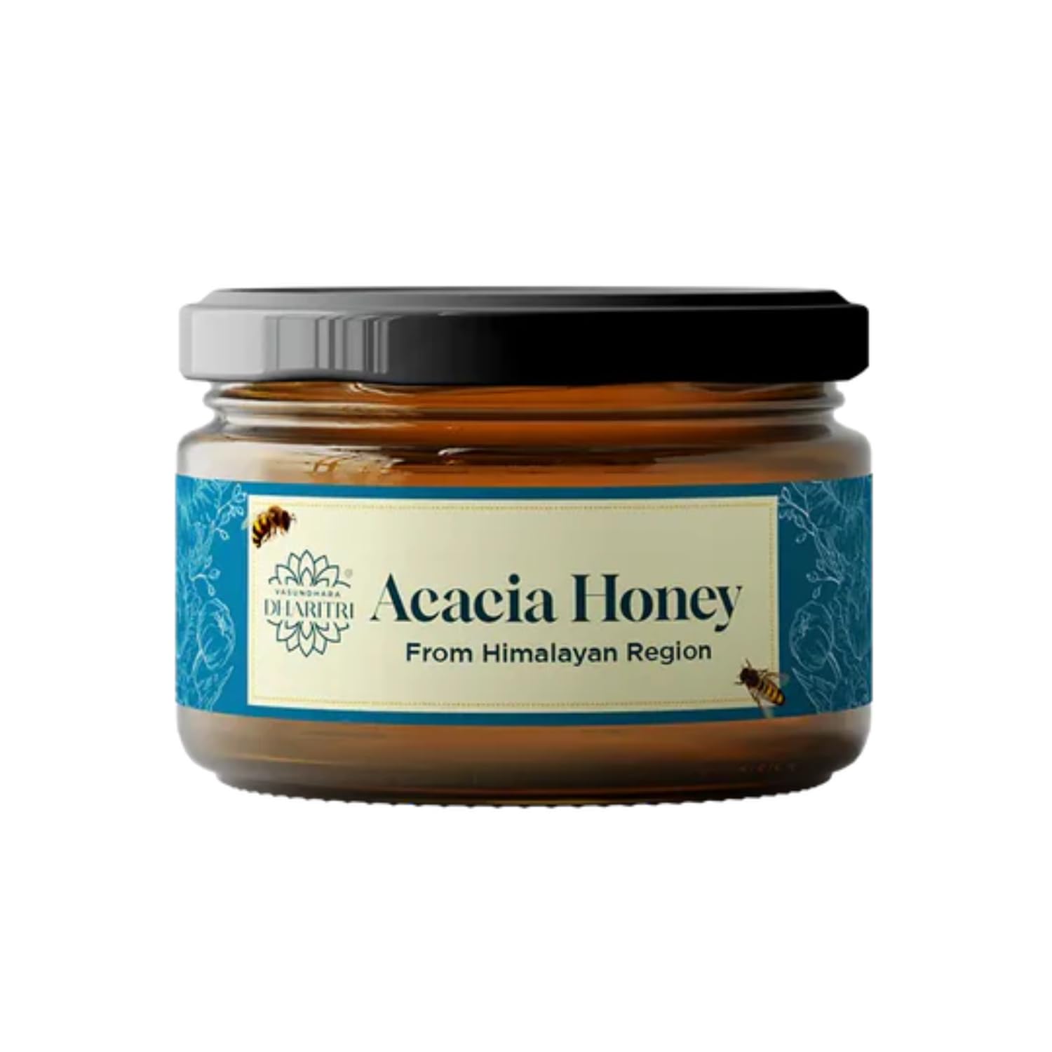 VASUNDHARA DHARITRI Acacia Honey from Himalayas 200g, Raw & Unpasteurized, No Artificial Flavors, Boosts Immunity & Digestion, Cold & Sore Throat Relief Unfiltered Mono-floral Honey In Glass Jar
